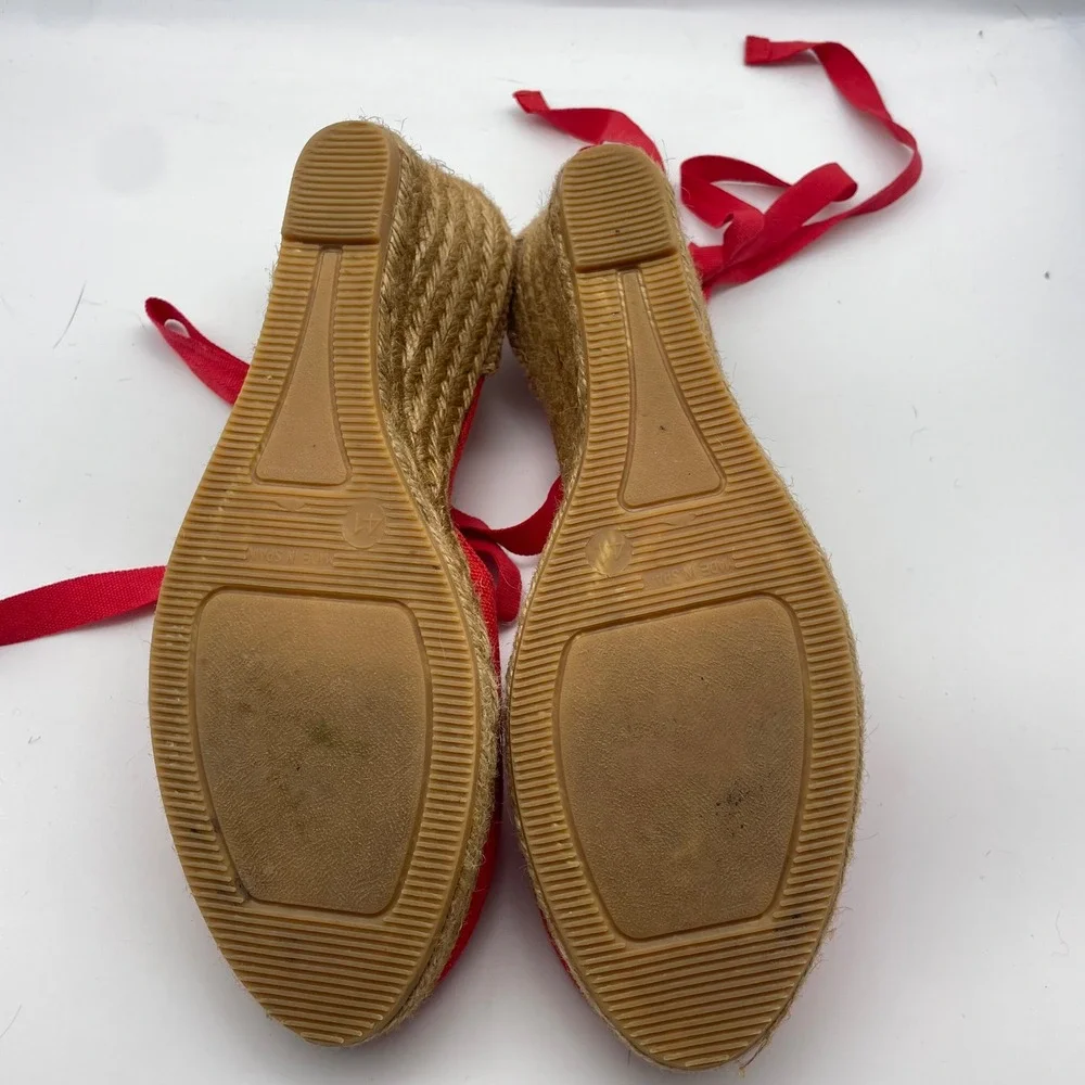 Viscata Barcelona Espadrille Wedge Ankle‎ Tie Up Red Canvas Shoes Size 41/ US 10